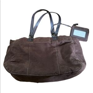 Y2K Liz Claiborne Brown Large Tote Shoulder Bag Purse Attached Wallet Microfiber